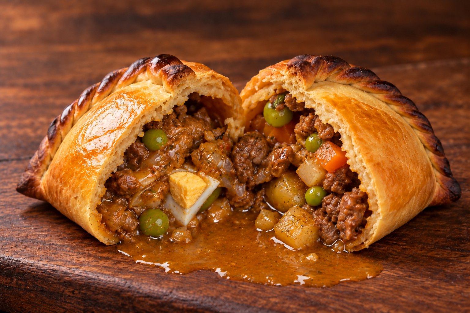 A beef salteña cut open