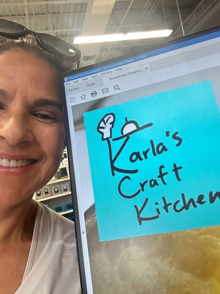 Karla with the Karla's Craft Kitchen logo